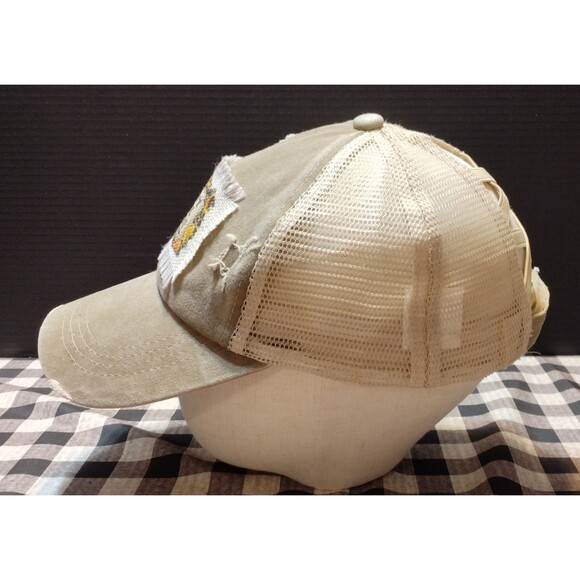 Distressed I Don't Speak Dipshit Beth Dutton Mesh Ponytail Cap Trucker Hat Khaki - Picture 6 of 16